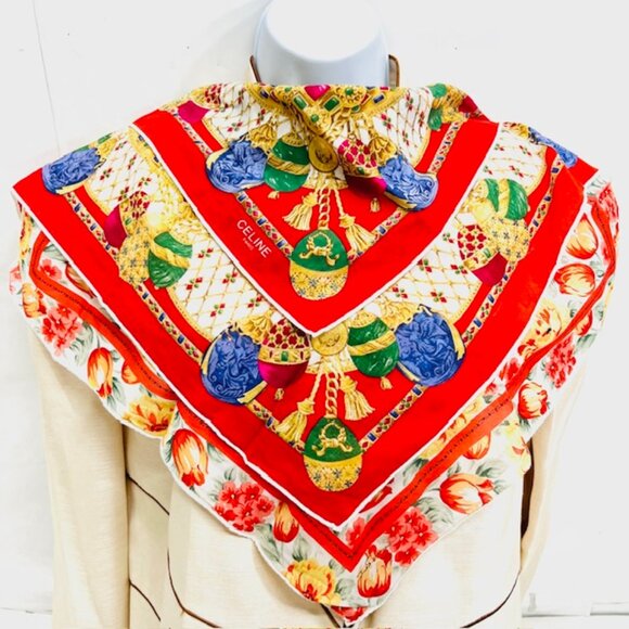 Set of 2 Unused  Cotton Mini Scarf 18" Oscar Dela Renta , 22" Celine Parise(29 - Picture 10 of 13